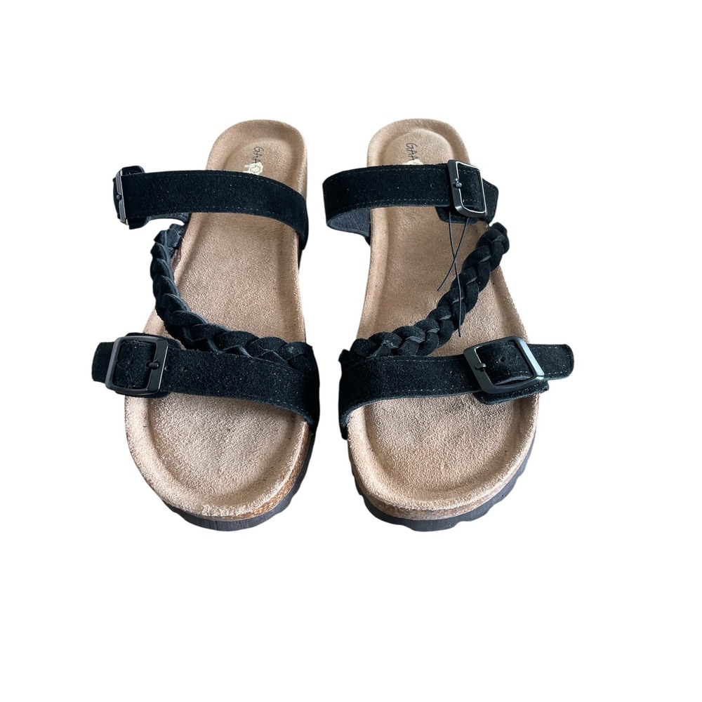 Gaa Huu Braided Ankle Strap Sandals NWT Women Black Casual Cork Platform Shoes